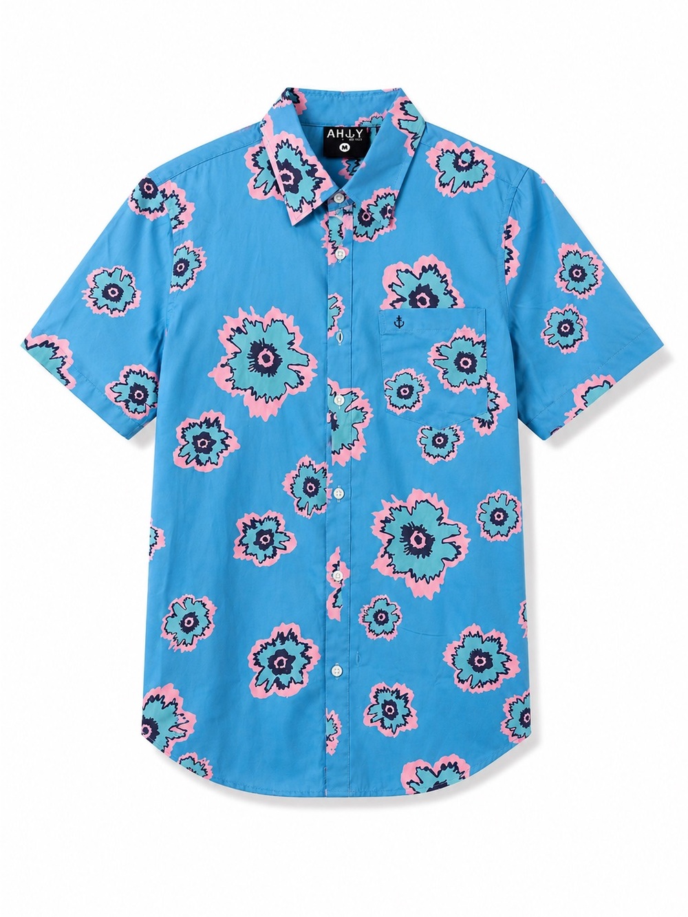 Bright Blue Floral Short-Sleeve Button-Down Shirt